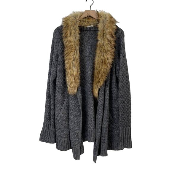 Joie Jamilee C Faux Fur Collar Wool Cardigan Sweater Gray Women's Size Medium - Picture 3 of 10